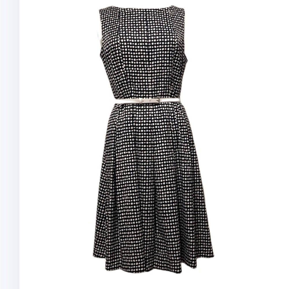 Jones New York - Navy and White A Line Dress with Belt - Size 12